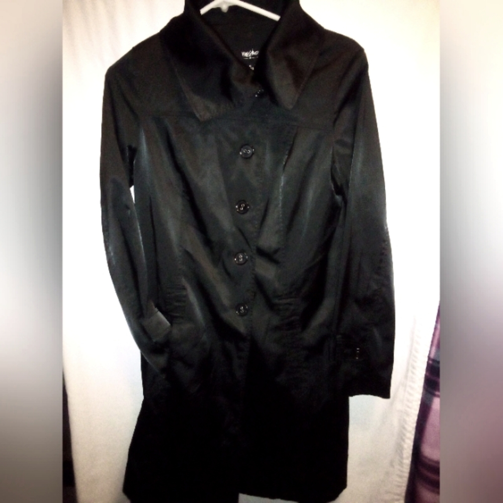 Mossimo coat women's long black midi trench light rain jacket size small